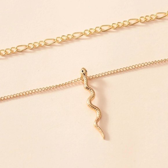NEW Snake Layered Pendant Gold Color Necklace - Picture 2 of 2